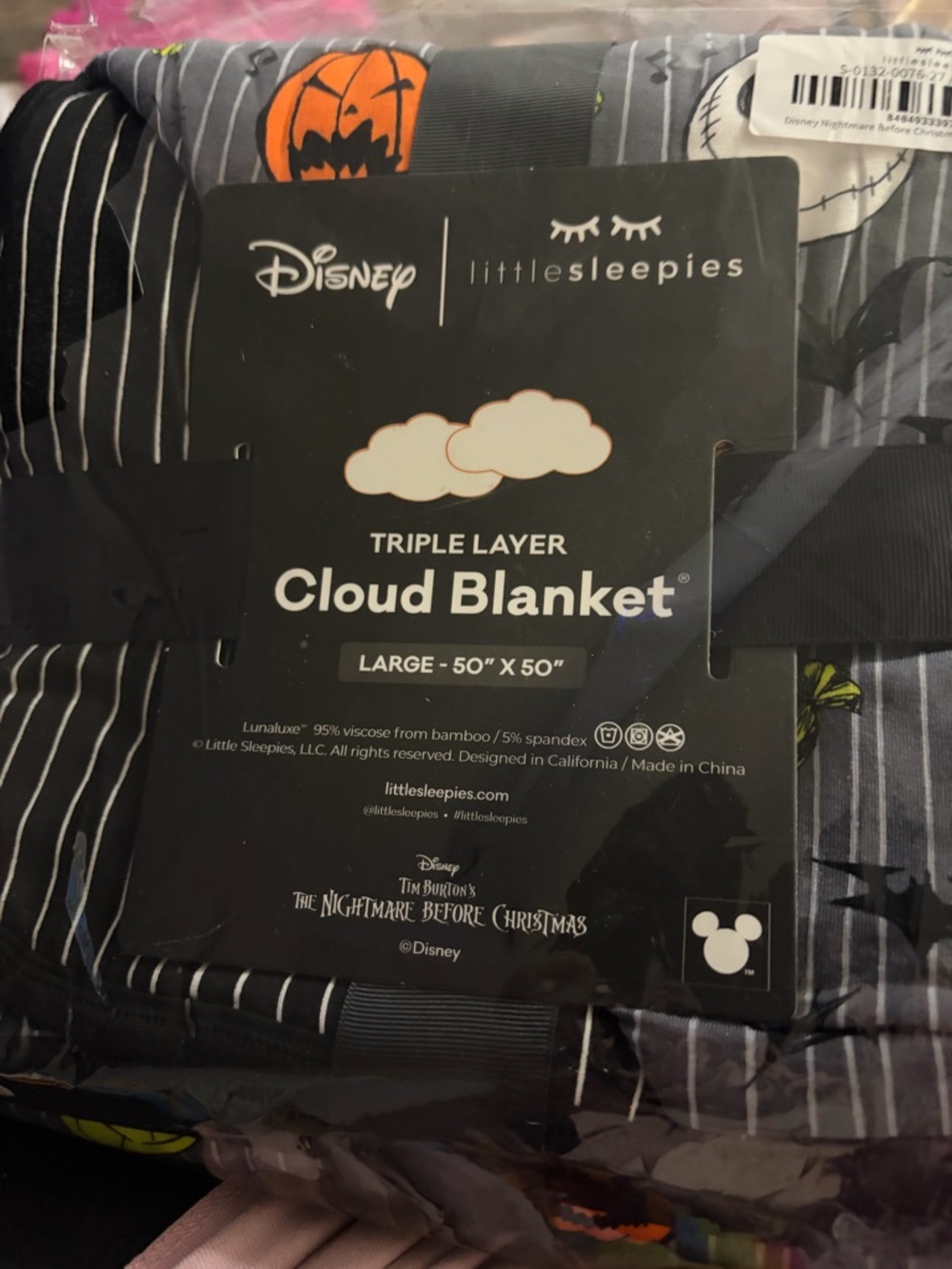 Little Sleepies Gray and White Nightmare Before Christmas Cloud Blanket